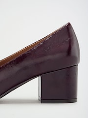 Friends Like These Burgundy Red Faux Leather Snaffle Trim Mid Block Heeled Loafers - Image 3 of 5