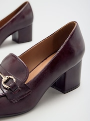 Friends Like These Burgundy Red Faux Leather Snaffle Trim Mid Block Heeled Loafers - Image 5 of 5
