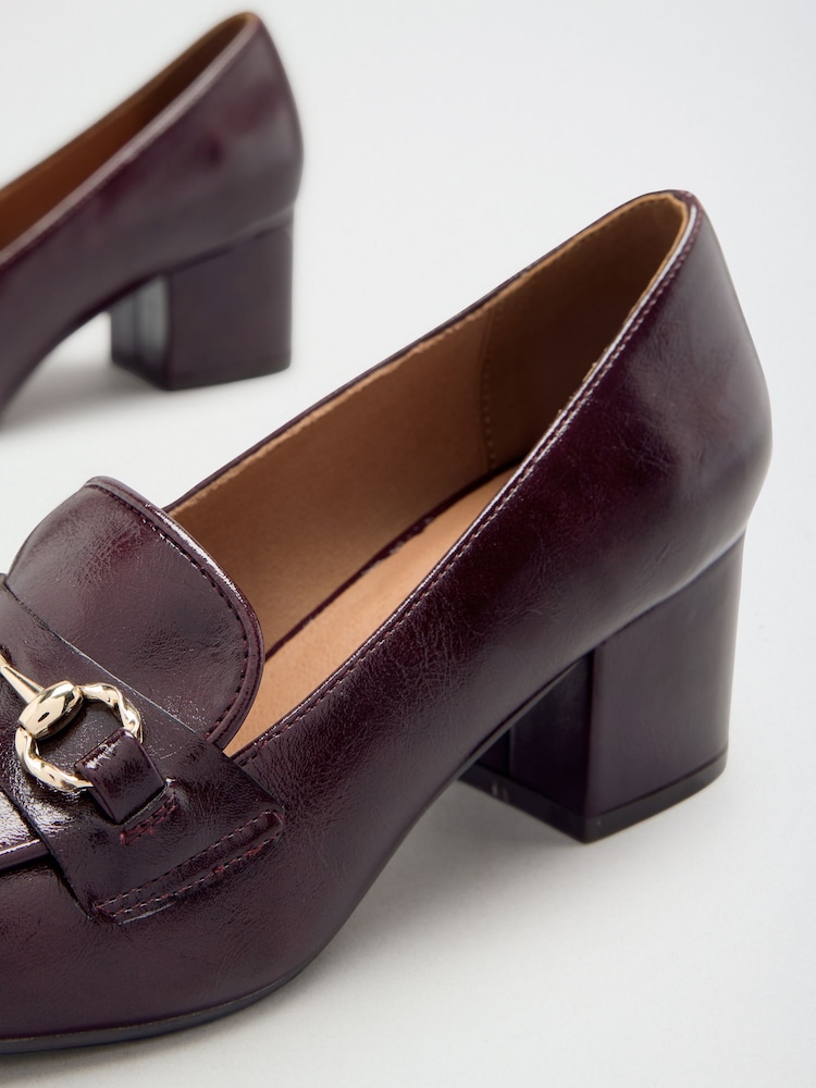 Friends Like These Burgundy Red Faux Leather Snaffle Trim Mid Block Heeled Loafers - Image 5 of 5 Friends Like These Burgundy Red Faux Leather Snaffle Trim Mid Block Heeled Loafers - Image 5 of 5