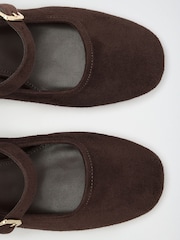 Friends Like These Chocolate Brown Faux Suede Wide Fit Round Toe Mid Block Heel Mary Jane Court Shoes - Image 4 of 5