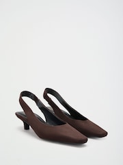 Friends Like These Chocolate Brown Faux Suede Wide Fit Chisel Toe Slingback Kitten Heels - Image 1 of 5