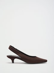 Friends Like These Chocolate Brown Faux Suede Wide Fit Chisel Toe Slingback Kitten Heels - Image 2 of 5