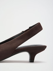 Friends Like These Chocolate Brown Faux Suede Wide Fit Chisel Toe Slingback Kitten Heels - Image 3 of 5