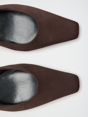 Friends Like These Chocolate Brown Faux Suede Wide Fit Chisel Toe Slingback Kitten Heels - Image 4 of 5