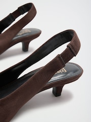 Friends Like These Chocolate Brown Faux Suede Wide Fit Chisel Toe Slingback Kitten Heels - Image 5 of 5
