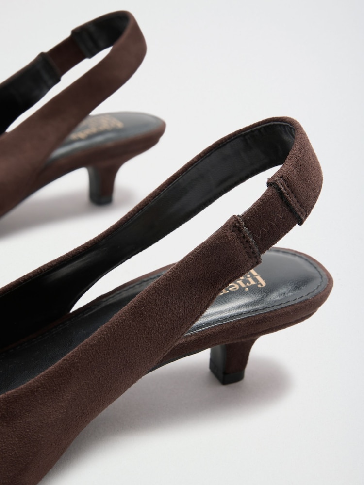 Friends Like These Chocolate Brown Faux Suede Wide Fit Chisel Toe Slingback Kitten Heels - Image 5 of 5