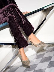 Friends Like These Gold Embellished Slingback Kitten Heel Court Shoes - Image 1 of 7