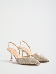 Friends Like These Gold Embellished Slingback Kitten Heel Court Shoes - Image 3 of 7