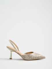 Friends Like These Gold Embellished Slingback Kitten Heel Court Shoes - Image 4 of 7