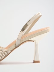 Friends Like These Gold Embellished Slingback Kitten Heel Court Shoes - Image 5 of 7