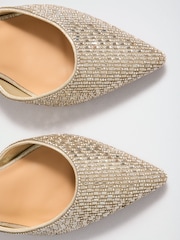 Friends Like These Gold Embellished Slingback Kitten Heel Court Shoes - Image 6 of 7