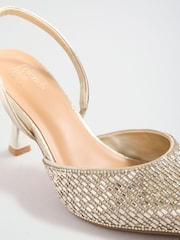 Friends Like These Gold Embellished Slingback Kitten Heel Court Shoes - Image 7 of 7