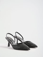 Friends Like These Black Embellished Slingback Kitten Heel Court Shoes - Image 4 of 8