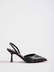 Friends Like These Black Embellished Slingback Kitten Heel Court Shoes - Image 5 of 8