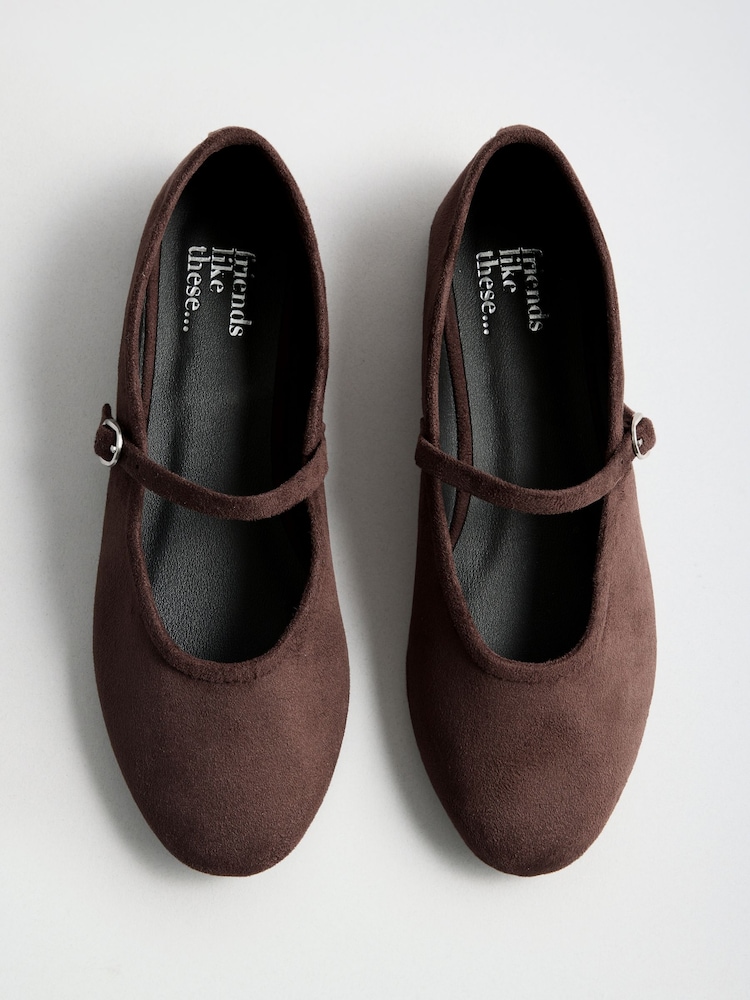 Friends Like These Chocolate Brown Faux Suede Round Toe Mary Jane Flat Ballerina Shoes - Image 1 of 5 Friends Like These Chocolate Brown Faux Suede Round Toe Mary Jane Flat Ballerina Shoes - Image 1 of 5