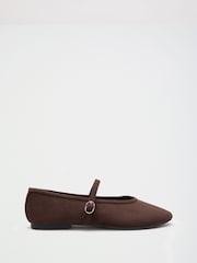 Friends Like These Chocolate Brown Faux Suede Round Toe Mary Jane Flat Ballerina Shoes - Image 2 of 5