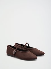 Friends Like These Chocolate Brown Faux Suede Round Toe Mary Jane Flat Ballerina Shoes - Image 3 of 5