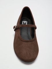 Friends Like These Chocolate Brown Faux Suede Round Toe Mary Jane Flat Ballerina Shoes - Image 4 of 5