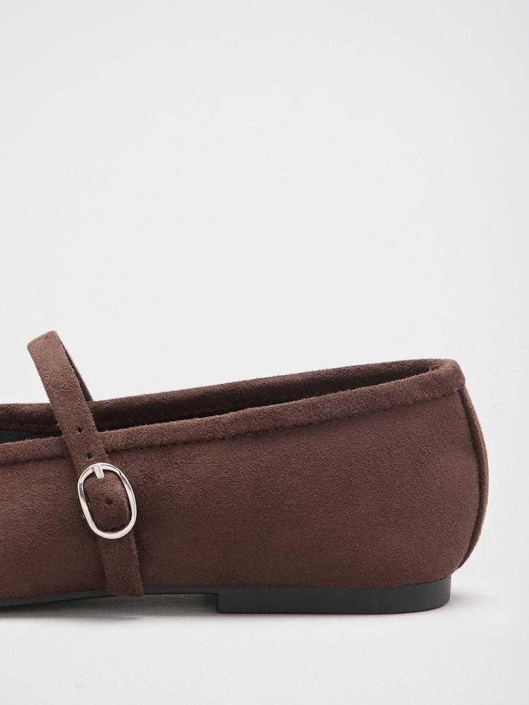 Friends Like These Chocolate Brown Faux Suede Round Toe Mary Jane Flat Ballerina Shoes - Image 5 of 5 Friends Like These Chocolate Brown Faux Suede Round Toe Mary Jane Flat Ballerina Shoes - Image 5 of 5