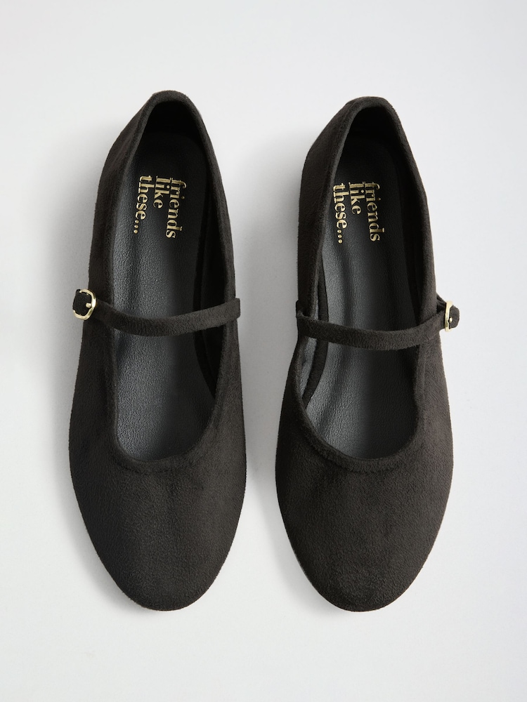 Friends Like These Black Faux Suede Round Toe Mary Jane Flat Ballerina Shoes - Image 1 of 5