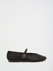 Friends Like These Black Faux Suede Round Toe Mary Jane Flat Ballerina Shoes - Image 2 of 5