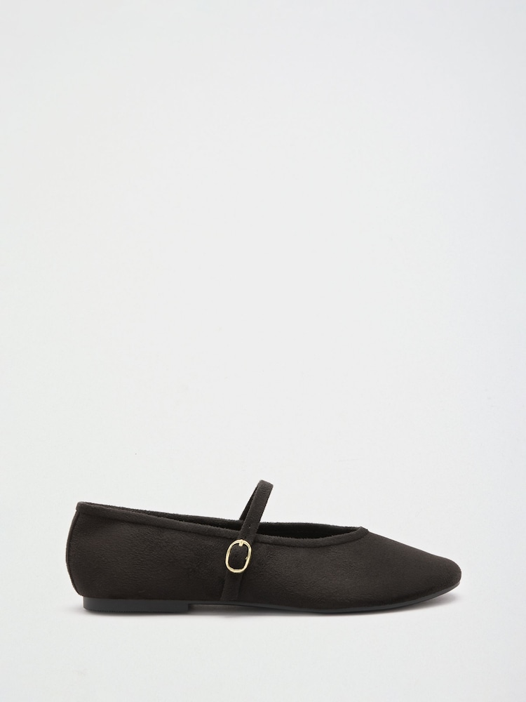 Friends Like These Black Faux Suede Round Toe Mary Jane Flat Ballerina Shoes - Image 2 of 5