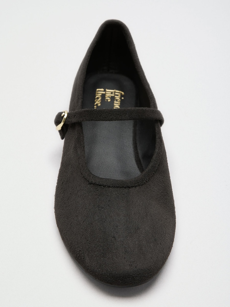 Friends Like These Black Faux Suede Round Toe Mary Jane Flat Ballerina Shoes - Image 4 of 4 Friends Like These Black Faux Suede Round Toe Mary Jane Flat Ballerina Shoes - Image 4 of 4