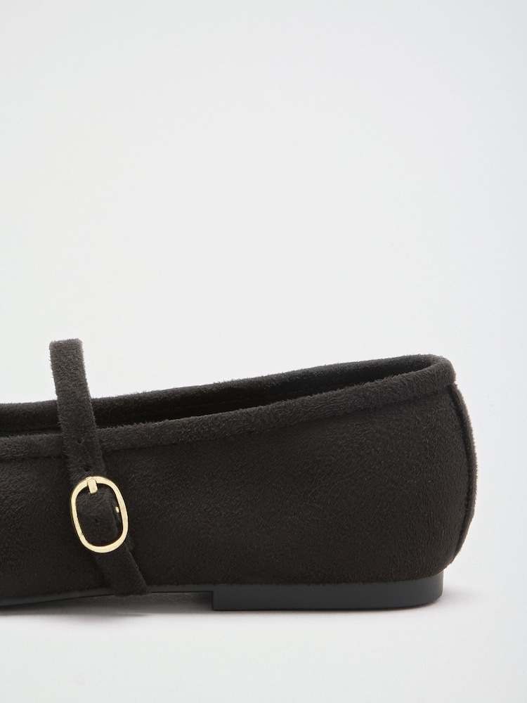 Friends Like These Black Faux Suede Round Toe Mary Jane Flat Ballerina Shoes - Image 5 of 5