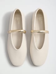 Friends Like These Ecru Faux Leather Square Toe Hardware Strap Flat Ballerina Shoes - Image 1 of 4