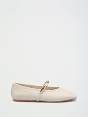 Friends Like These Ecru Faux Leather Square Toe Hardware Strap Flat Ballerina Shoes - Image 2 of 4