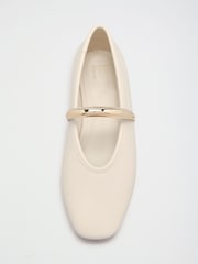 Friends Like These Ecru Faux Leather Square Toe Hardware Strap Flat Ballerina Shoes - Image 3 of 4