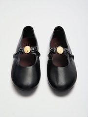 Friends Like These Black Faux Leather Gold Hardware Maryjane Ballerina Shoes - Image 1 of 4