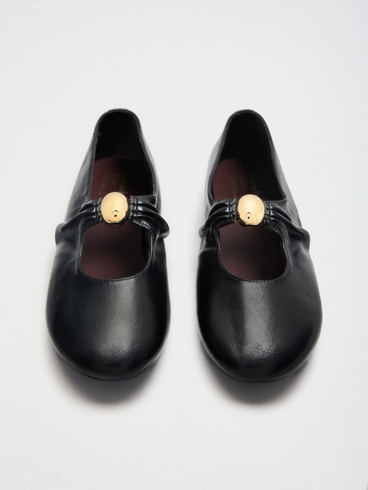 Friends Like These Black Faux Leather Gold Hardware Maryjane Ballerina Shoes - Image 1 of 4