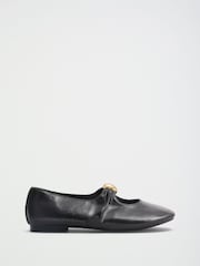 Friends Like These Black Faux Leather Gold Hardware Maryjane Ballerina Shoes - Image 2 of 4
