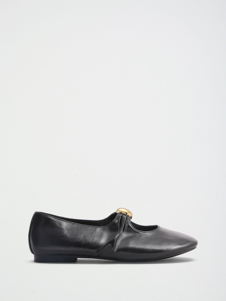 Friends Like These Black Faux Leather Gold Hardware Maryjane Ballerina Shoes - Image 2 of 4
