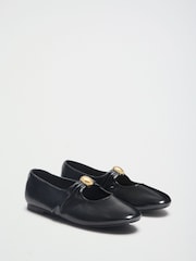 Friends Like These Black Faux Leather Gold Hardware Maryjane Ballerina Shoes - Image 3 of 4