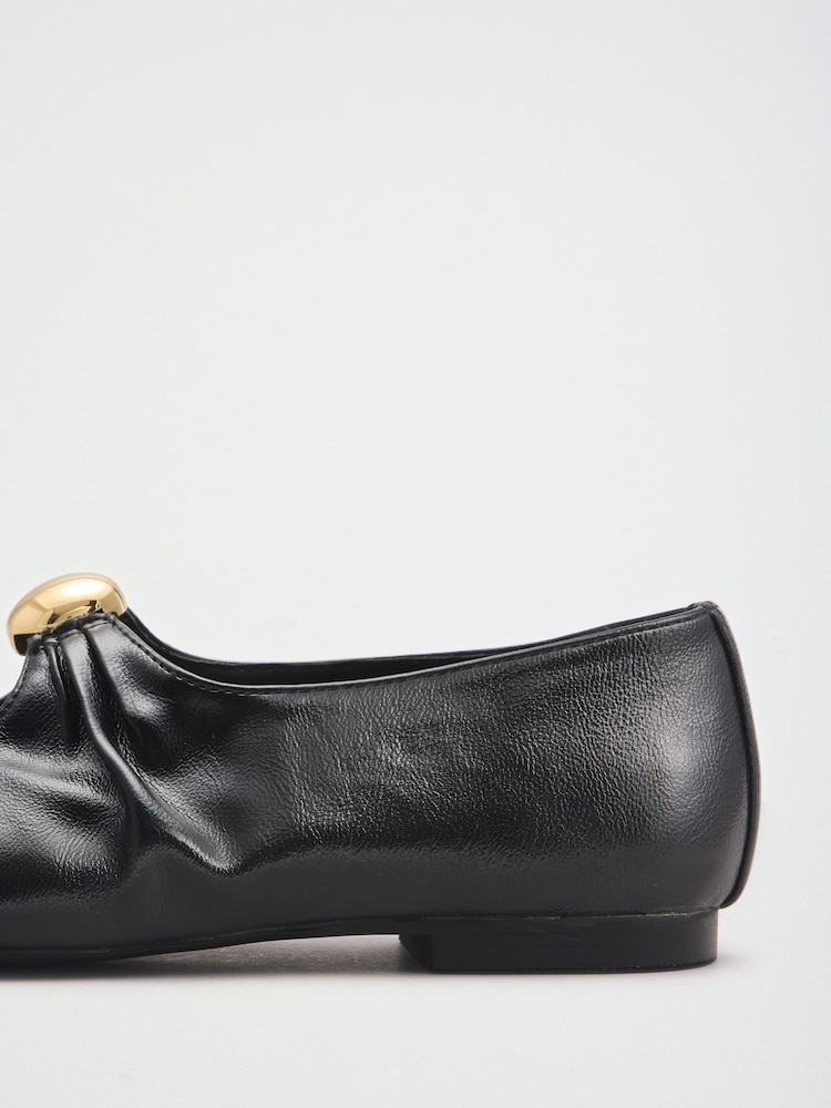 Friends Like These Black Faux Leather Gold Hardware Maryjane Ballerina Shoes - Image 4 of 4