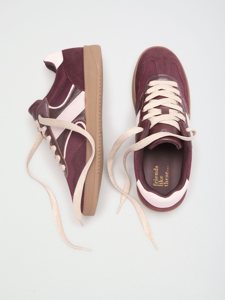 Burgunderrot - Friends Like These Lace Up Slim Gum Sporty Trainers - Bild 1 von 3