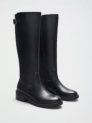 Friends Like These Black Faux Leather Buckle Detail Elastic Back Knee High Riding Boots - Image 1 of 5