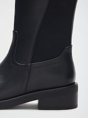Friends Like These Black Faux Leather Buckle Detail Elastic Back Knee High Riding Boots - Image 3 of 5