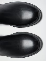 Friends Like These Black Faux Leather Buckle Detail Elastic Back Knee High Riding Boots - Image 4 of 5