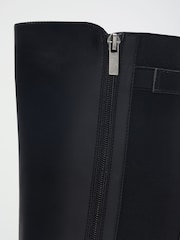 Friends Like These Black Faux Leather Buckle Detail Elastic Back Knee High Riding Boots - Image 5 of 5