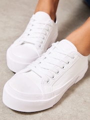 Friends Like These White Faux Leather Wide Fit Flatform Lace Up Casual Low Top Trainers - Image 2 of 4