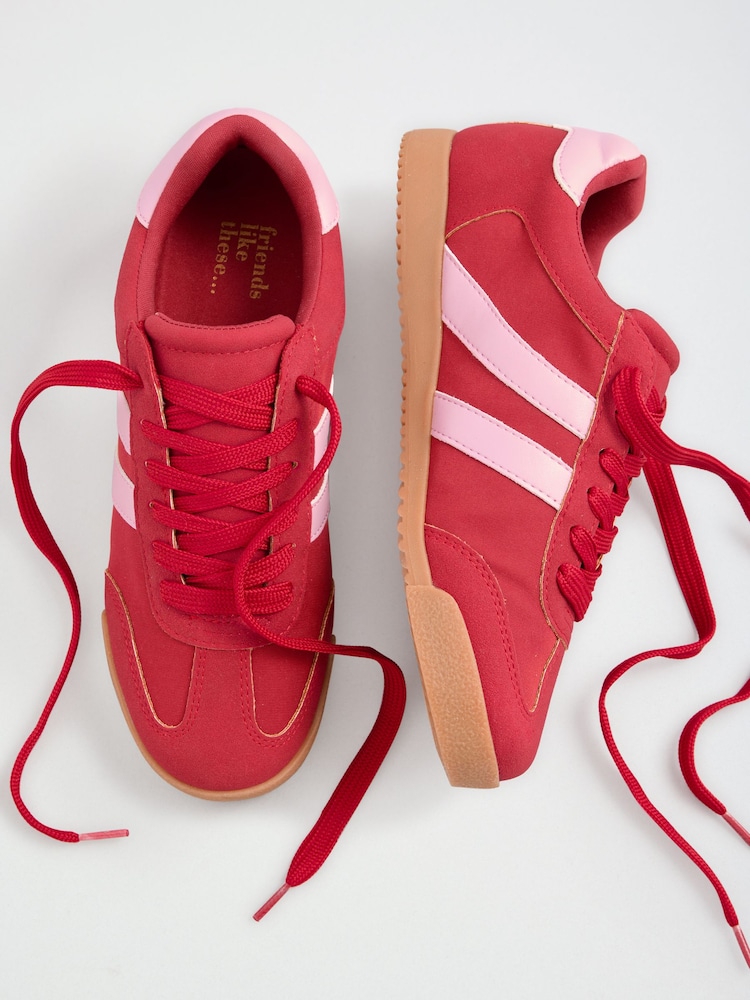 Friends Like These Red/Pink Standard Fit Lace-Up Retro Gumsole Sports Trainers - Image 1 of 4