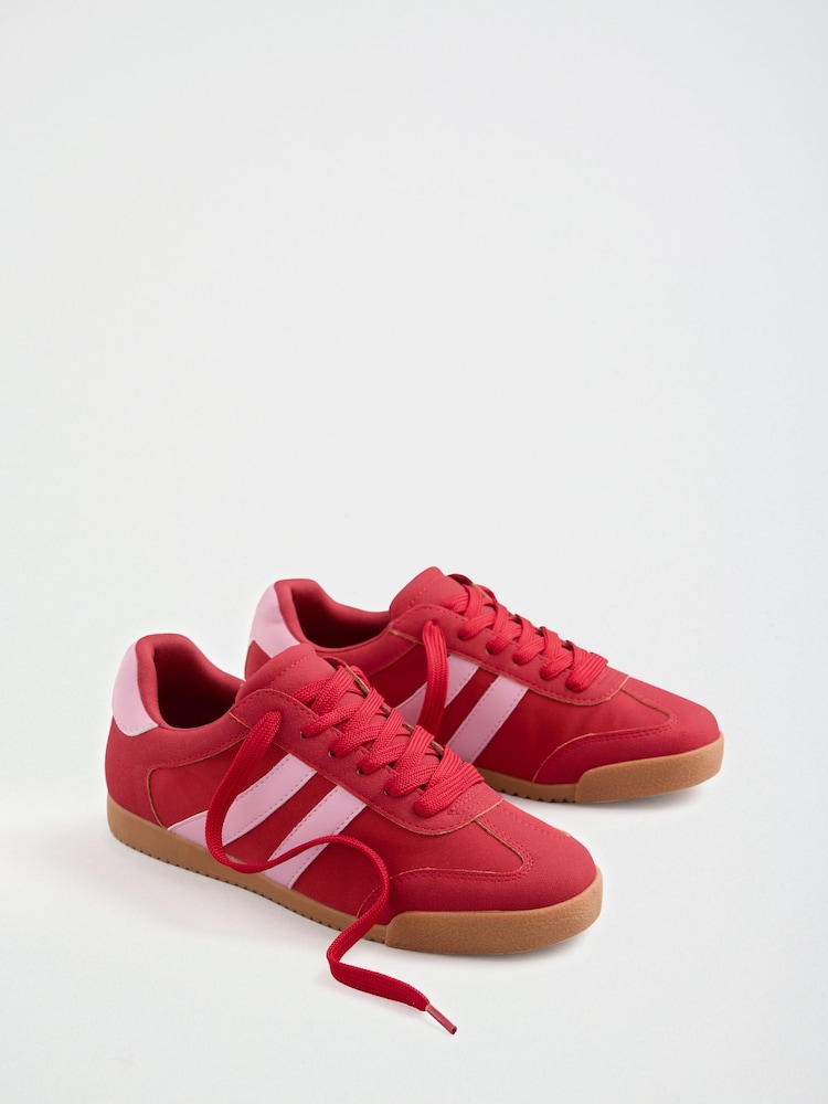 Friends Like These Red/Pink Standard Fit Lace-Up Retro Gumsole Sports Trainers - Image 2 of 4