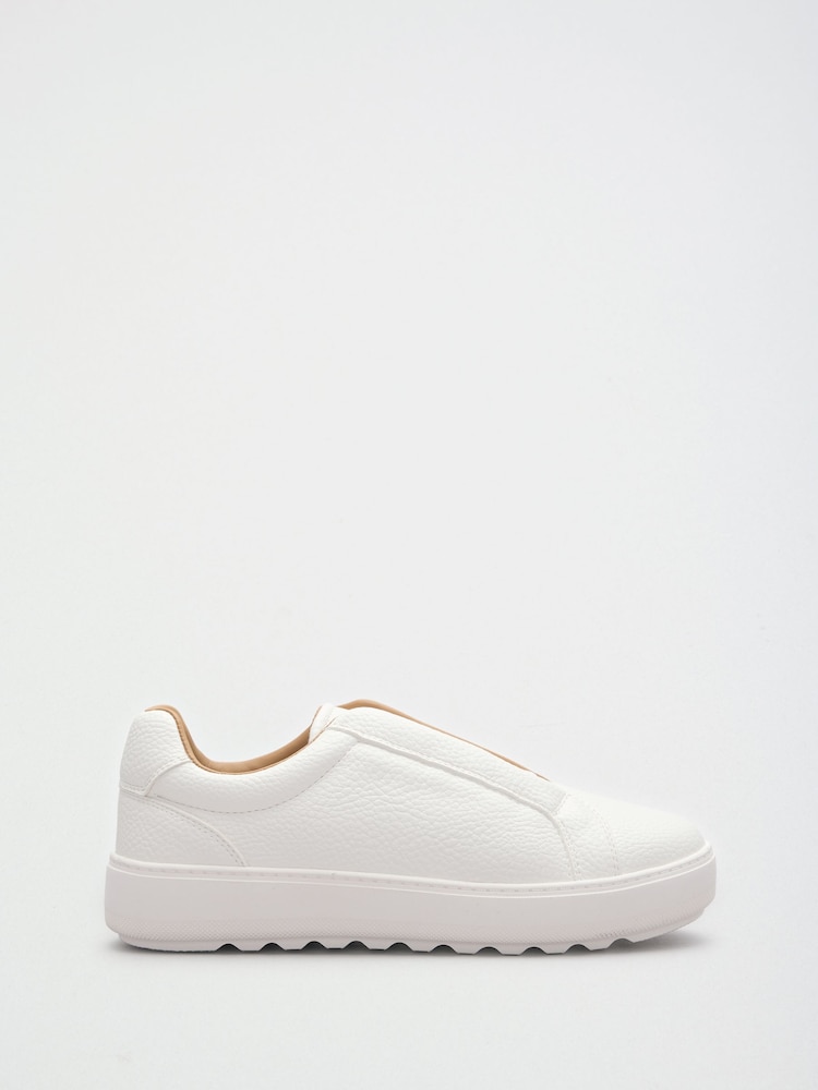 Friends Like These White Faux Leather Wide Fit Elastic Lace Slip On Platform Casual Trainers - Image 4 of 4