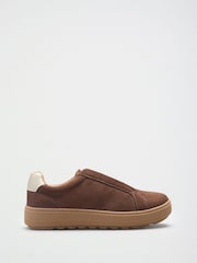 Friends Like These Chocolate Brown Faux Suede Wide Fit Elastic Lace Slip On Platform Casual Trainers - Image 4 of 4