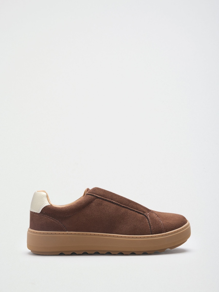 Friends Like These Chocolate Brown Faux Suede Wide Fit Elastic Lace Slip On Platform Casual Trainers - Image 4 of 4