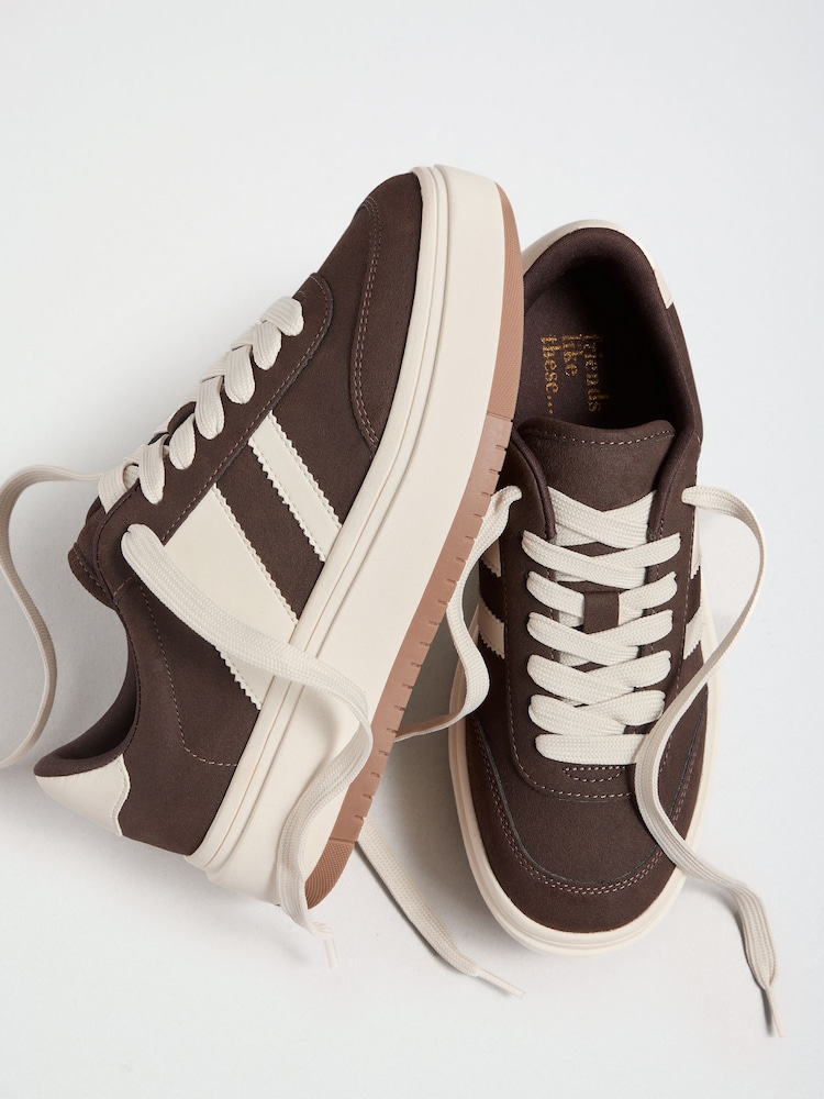 Friends Like These Chocolate Brown Faux Suede Lace Up Chunky Skater Trainers - Image 1 of 4 Friends Like These Chocolate Brown Faux Suede Lace Up Chunky Skater Trainers - Image 1 of 4