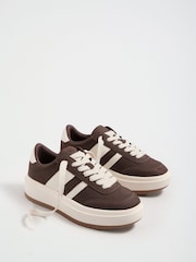 Friends Like These Chocolate Brown Faux Suede Lace Up Chunky Skater Trainers - Image 2 of 4